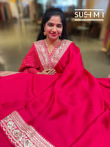 Bright Pink Satin Saree with  sabyasachi borders : D62F044