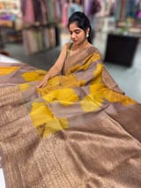 Light Brown Printed Banarasi Tussar Saree