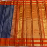 Blue & Orange Combo Vintage Checks Gap Border Kanjeevaram Saree SS50167
