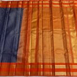 Blue & Orange Combo Vintage Checks Gap Border Kanjeevaram Saree SS50167
