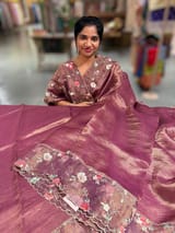 Wine Pure Tissue Saree with embroidered border