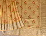 Besan Yellow Printed Chanderi Silk Saree with zari border SS50366