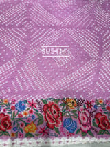 Lilac Pink Pure Gajji Silk Rai bandhej Saree with petite point embroidery