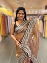 Mauve Tissue checks Saree with sabhyasachi borders