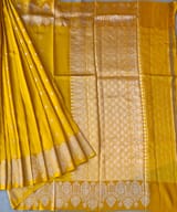 Yellow Poona Silk Saree with heavy weaving open Mashru border