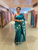 Peacock Blue Pure Handloom Raw Silk Saree SS50496