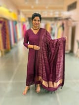 Wine Banarasi Handloom Chiniya Silk 3-pc Suit Set SS50590