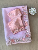 Baby Pink Organza Saree with handwork