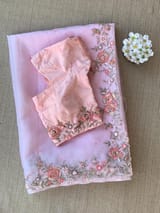 Baby Pink Organza Saree with handwork