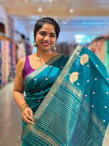 Peacock Blue Pure Handloom Raw Silk Saree SS50496
