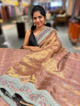 Mauve undertone Tissue checks Saree with sabhyasachi borders SS50395