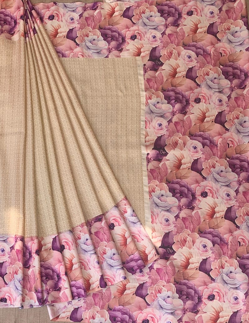 Ivory kanchi Brocade Saree with printed border SS50500