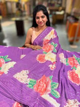 Purple georgette sequence saree with statement floral print SS5046