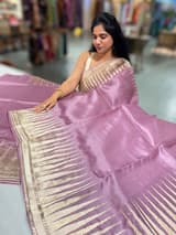 Mauve Pure Organza With Temple Embroidered Border & Tussar Printed Blouse SS50296