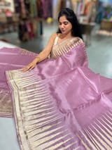 Mauve Pure Organza With Temple Embroidered Border & Tussar Printed Blouse SS50296
