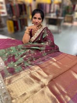 Green & Wine Dual tone Pure handloom Banarasi Tissue saree SS50430