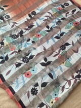 Mul silk tissue stripes handloom saree with handpainting