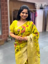 Neon Green Pure Organza Saree with pythani embroidery : S62F159