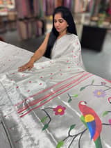 Silver Pure handloom paithani tissue  saree SS50374