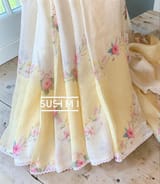 Ombre Dyed Floral Printed Pure Linen Saree