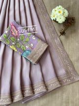 Lilac Banarasi tonchoi with pen kalamkari Blouse : D62F016