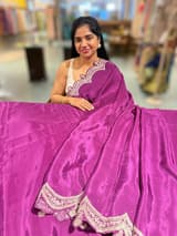 Wine crepe silk saree with scalloped pita border SS50535