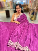 Wine crepe silk saree with scalloped pita border SS50535