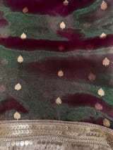 Green & Wine Combo Pure handloom Banarasi Tissue saree SS50429