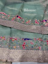 Mint Organza Banarasi Fusion Saree with Bird Appliqué