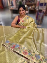 Apple Green Kanchi Tissue Brocade Saree With jamdani inspired embroidery SS50203