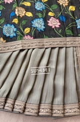 Dark Olive Banarasi tonchoi with pen kalamkari Blouse : D62F022
