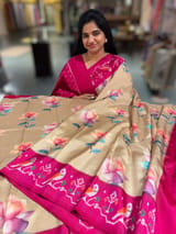 Chickoo & Pink combo Printed ikkath Patola saree SS50344