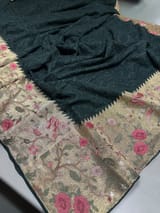 Forest Green Chikankari Georgette Saree with Tissue embroidered Border SS5052