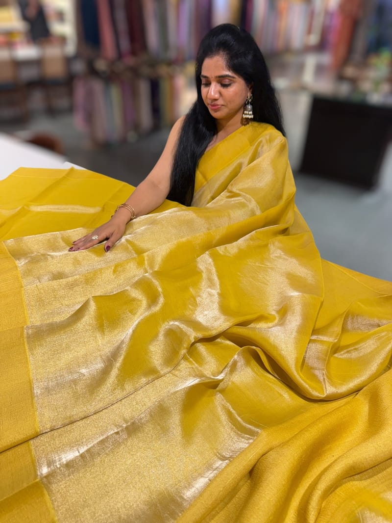 Yellow Banarasi Tissue with Designer blouse SS50382