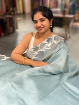 Dark Powder Blue Organza Saree with Stunning Leaf Embroidered Border SS50314