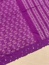 Brinjal Cambodian–inspired Ikkat Silk Saree with cutwork Rose Border SS50347