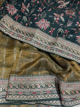 Forest Green Antique Gold base Tissue checks Saree with sabhyasachi borders SS50411