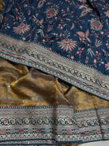 Antique Base Peacock blue Tissue checks Saree with sabhyasachi borders SS50413