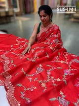 Red Pure Organza with petite point embroidery: S62F170