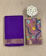 Brinjal vintage Kanchipuram silk saree with pen kalamkari blouse SS50179