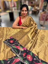 Antique Gold Chanderi Tissue Saree with pythani inspired parrot embroidered border SS50229