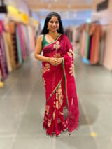 Dark Pink Designer Organza with Tissue applique work
