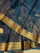 Peacock Blue Banarasi handloom tissue saree