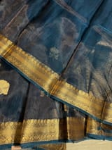 Peacock Blue Banarasi handloom tissue saree