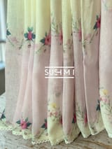 Ombre Dyed Floral Printed Pure Linen Saree