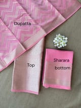 Coral Pink Banarasi Mul Silk Brocade 3-pc Sharara Suit set : SS62J12
