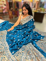 Peacock Blue Pure Mashru Satin Saree with embroidery SS5017