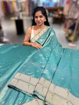 Teal Tissue Saree with pythani inspired muniya borders SS50544