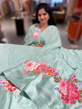 Sea Green Designer Chinnon & Satin Fusion Saree SS5033