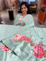 Sea Green Designer Chinnon & Satin Fusion Saree SS5033